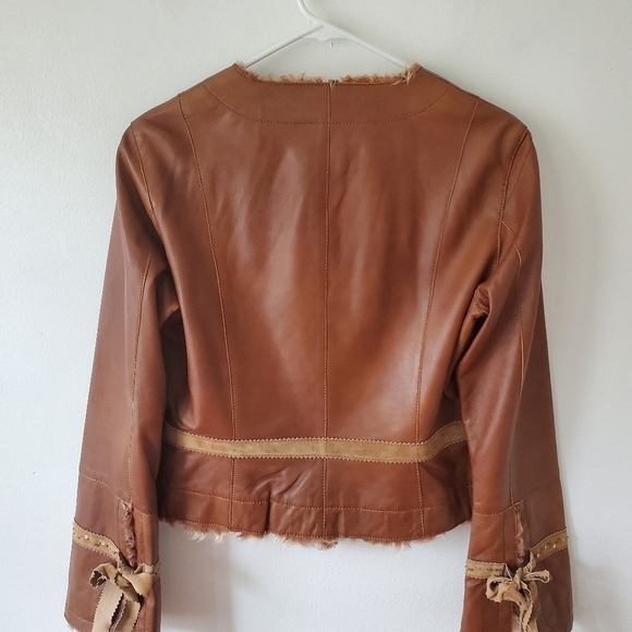 Vtg Y2K Cache Lamb Leather Fur Trim Sueded Gemstone Jacket Size Medium - Picture 2 of 16